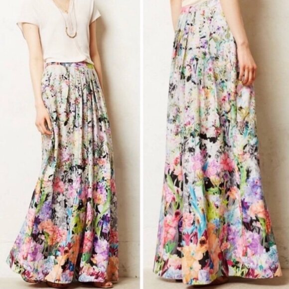 Ranna Gill X AnthropologieWomen's Firefleur Maxi Skirt Watercolor Flower Print